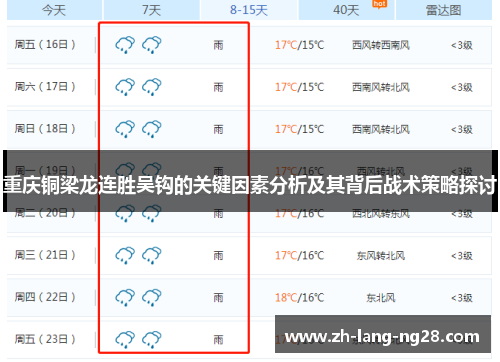 重庆铜梁龙连胜吴钩的关键因素分析及其背后战术策略探讨
